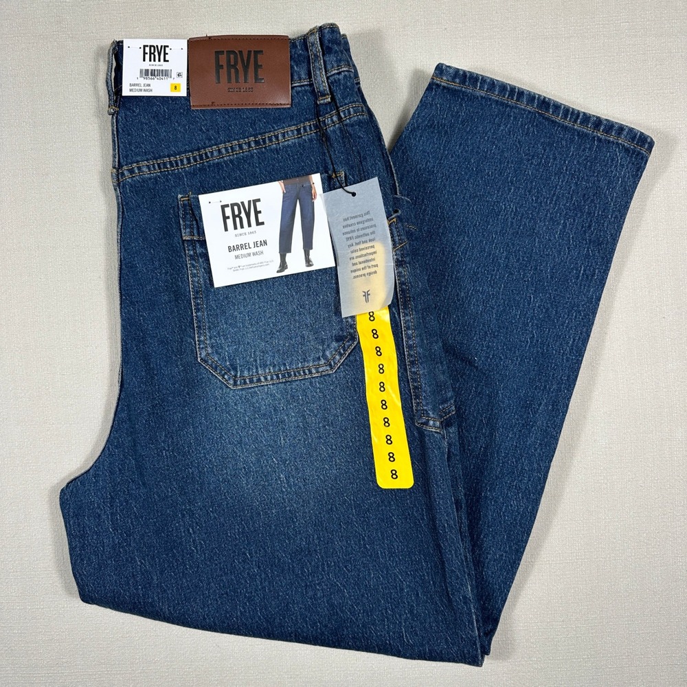 Frye Barrel Jean Womens Size 8 Blue Medium Wash NWT High Rise Button Fly Denim